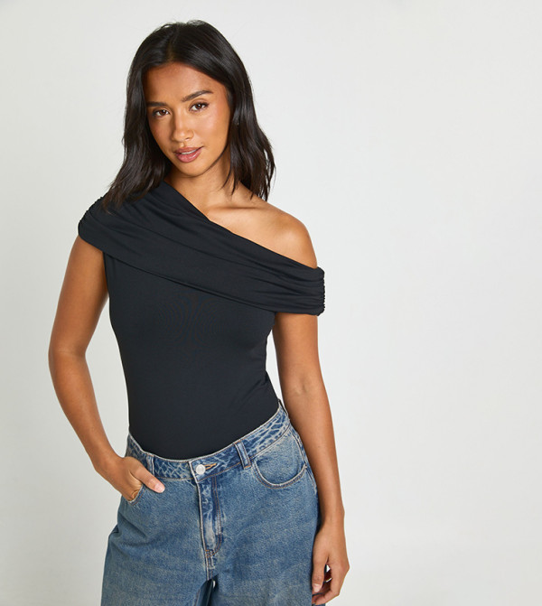 Petite Matte Slinky Off The Shoulder Bodysuit Top