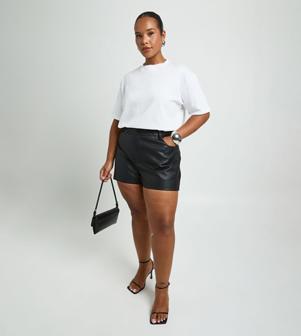 Curve Faux Leather High Waist Shorts