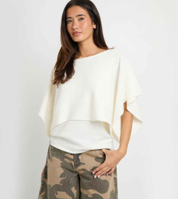 Slash Neck Knitted Cape Top