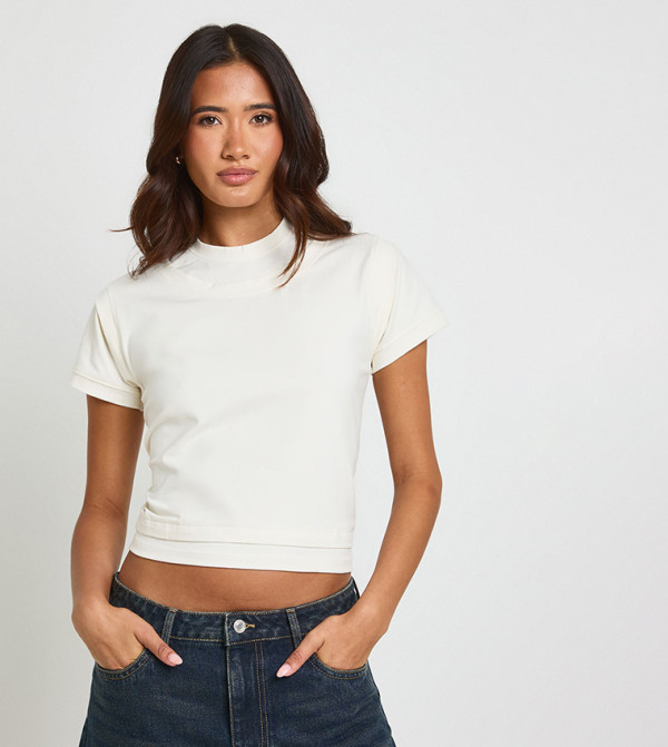 Short Sleeves Soft Cotton Layered Crop T-Shirt