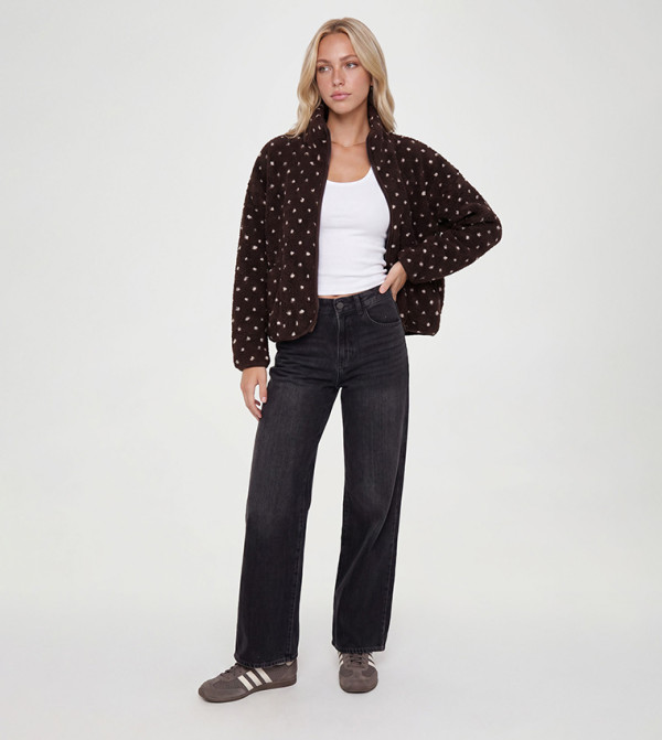 Polka Dots High Neck Teddy Jacket