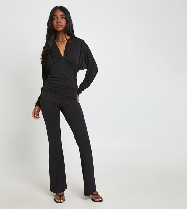 Matte Slinky Cut Out Tie Side Flare Trousers