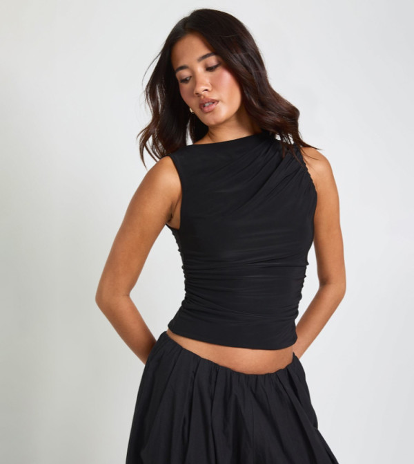 Ruched Sleeveless Crop Top