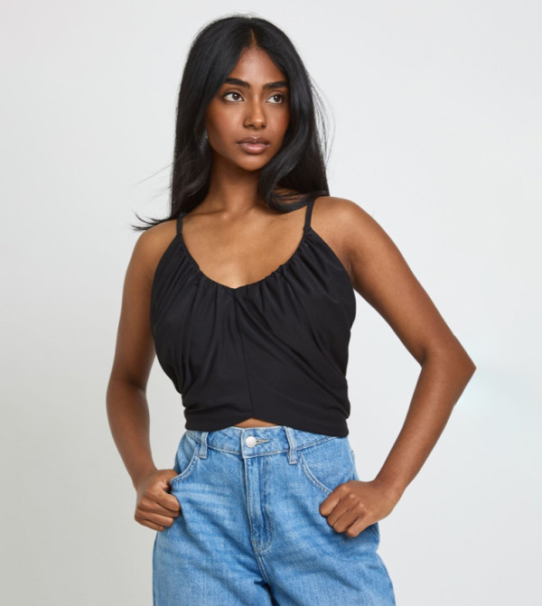 Matte Slinky Ruched Blouson Cami Top