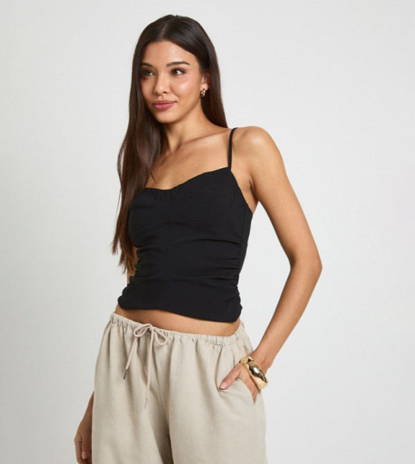 Bengaline Ruched Side Strappy Cami Top