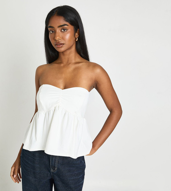 Ruched Bust Peplum Bandeau Top