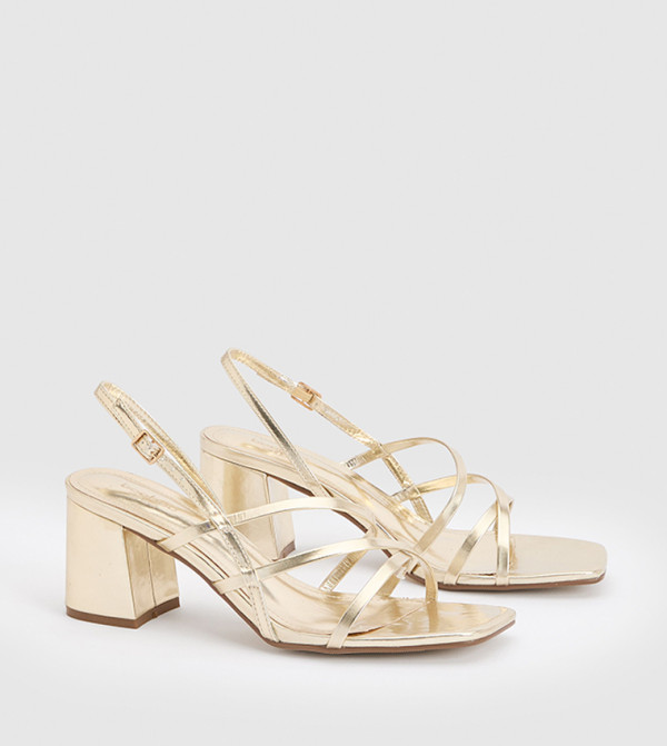 Wide Fit Metallic Strappy Low Block Heel Sandals