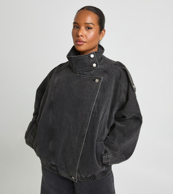 Curve High Neck Denim Jacket