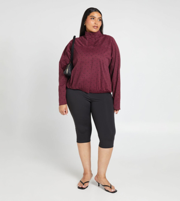 Curve Polka Dots High Neck Zippered Jacket