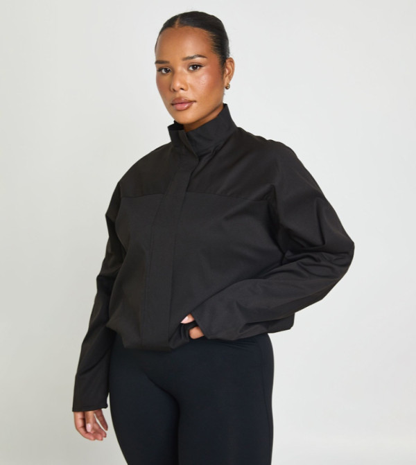 Curve High Neck Twill Zippered Jacket