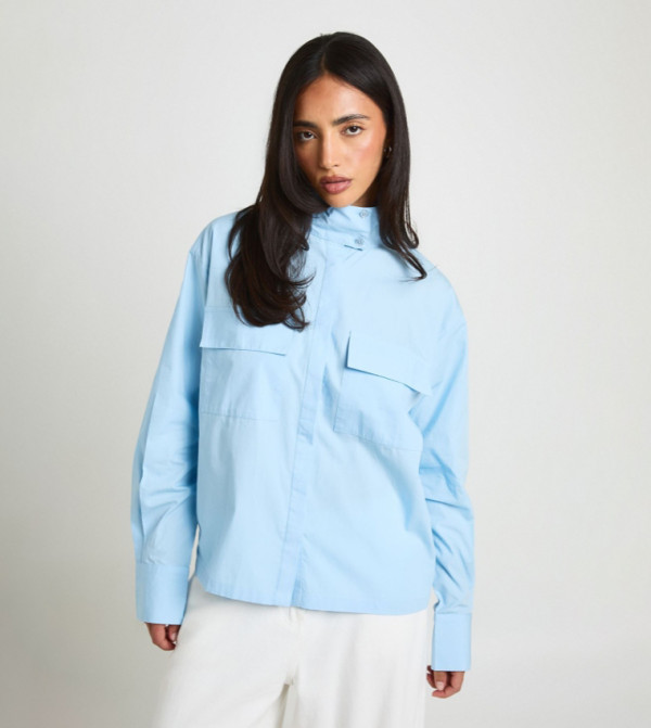 Cotton High Neck Utility Shirt