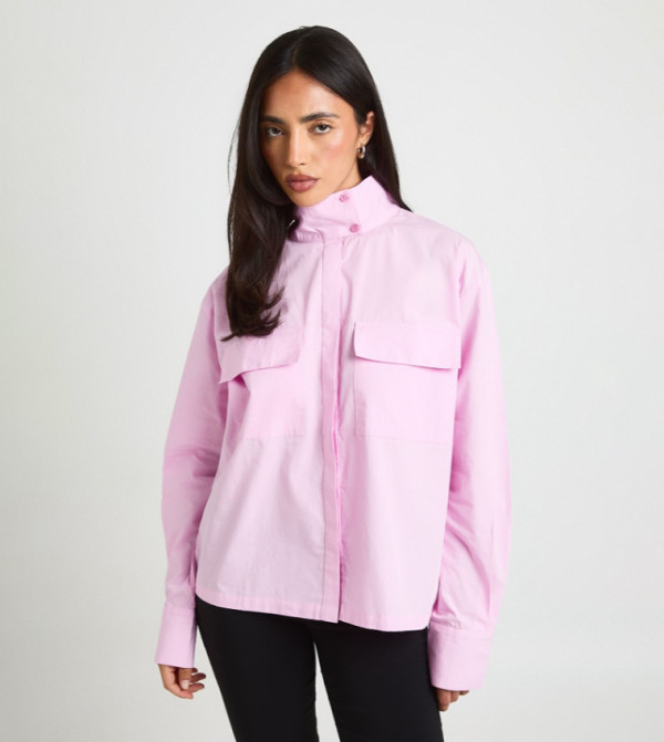 Cotton High Neck Utility Shirt