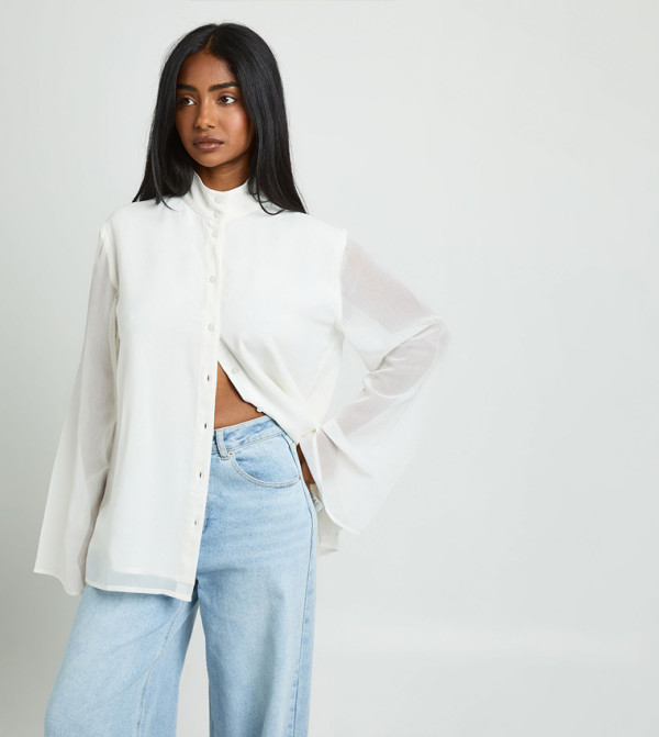 Textured High Neck Chiffon Shirt