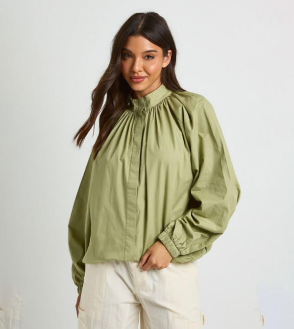 Funnel Neck Drawstring Shirt