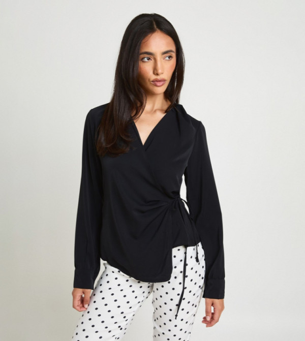 Pleated Woven Wrap Top