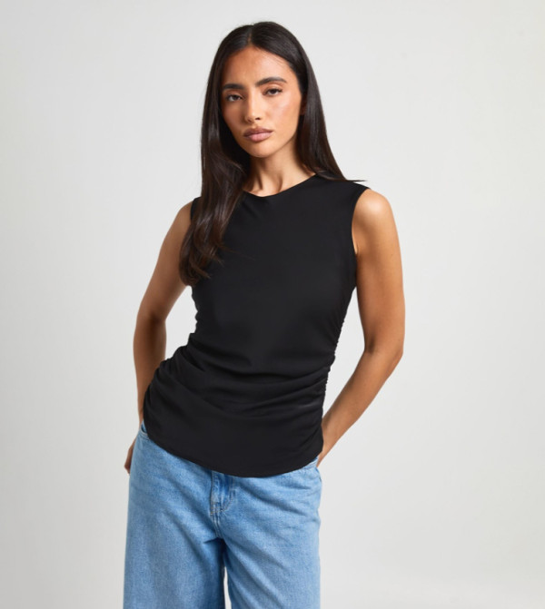 Racer Ruched Woven Sleeveless Top