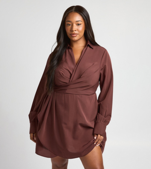 Curve Wrap Front Shirt Mini Dress