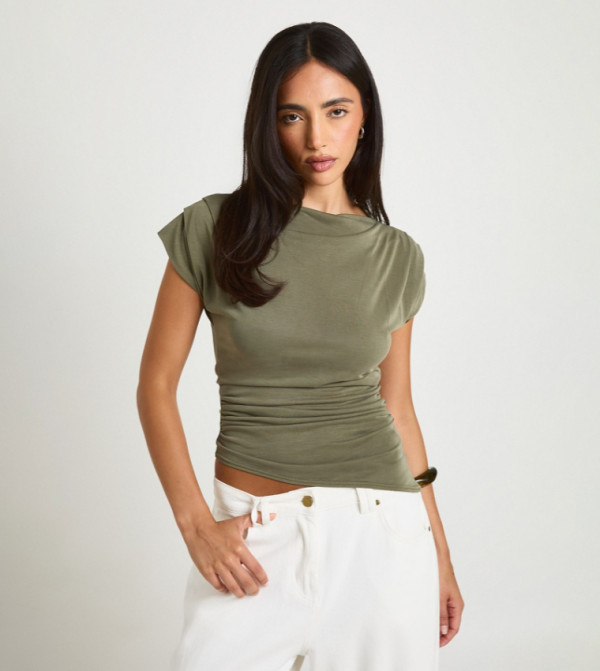 Modal Cap Sleeves Asymmetric Hem Top