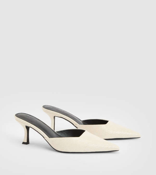 Snake Textured Square Toe Mule Pumps