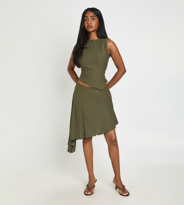 Pinch Detail Asym Hem Mini Skirt