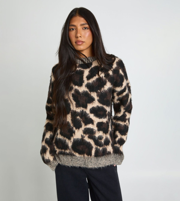 Tall Leopard Print Super Soft Crew Neck Jumper