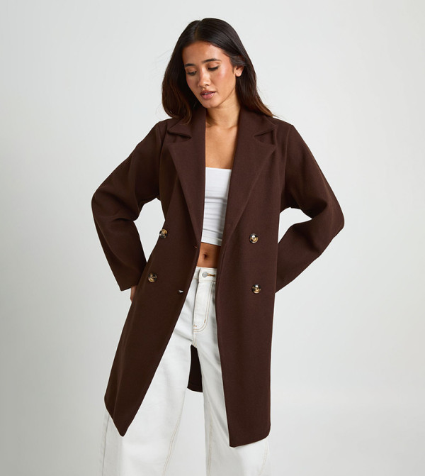 Belted Double Breasted Wool Look Coat