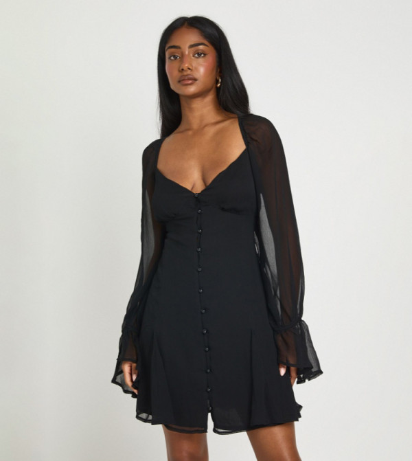 Textured Chiffon Godet Hem Mini Dress