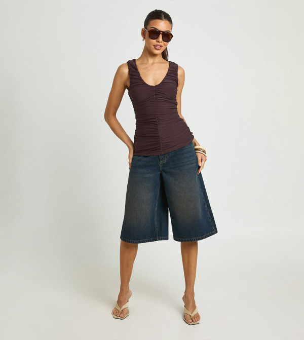 Ruched V-Neck Sleeveless Top