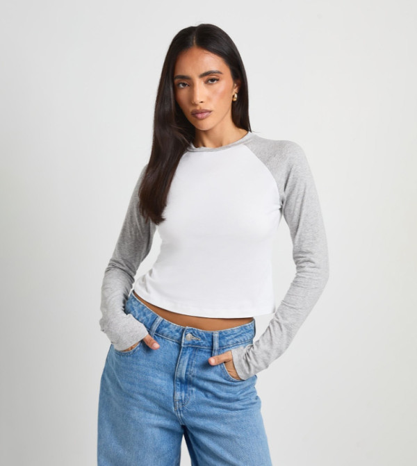 Contrast Raglan Long Sleeves Top