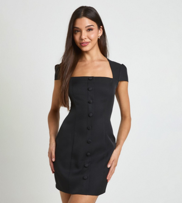 Solid Square Neck Tailored Mini Dress