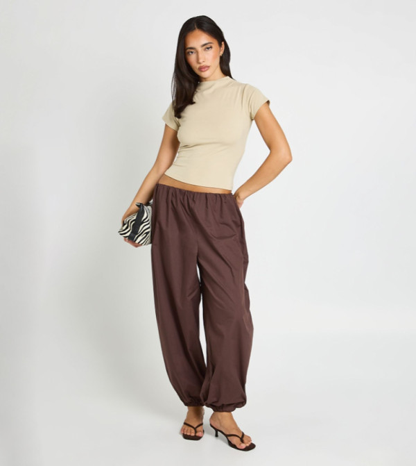 Poplin Low Rise Concealed Waistband Balloon Trousers