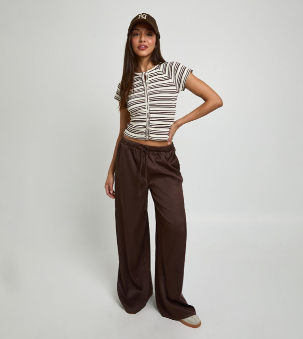 Solid Drawstring Wide Leg Pants