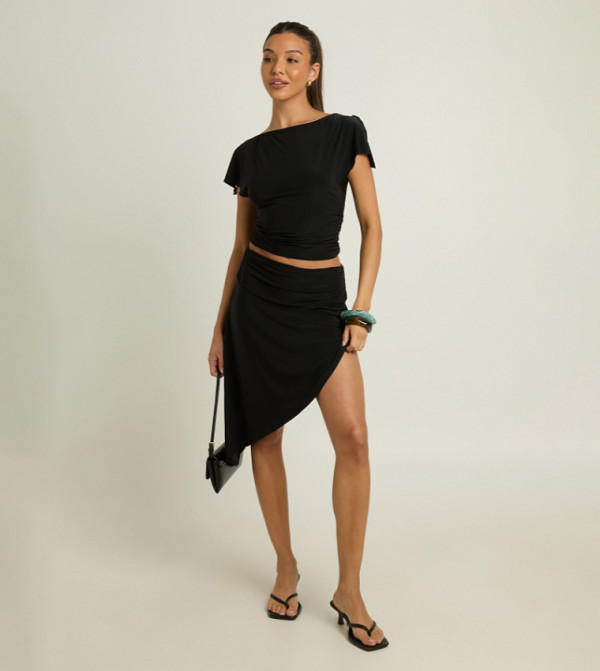 Asymmetric Hem Midi Skirt