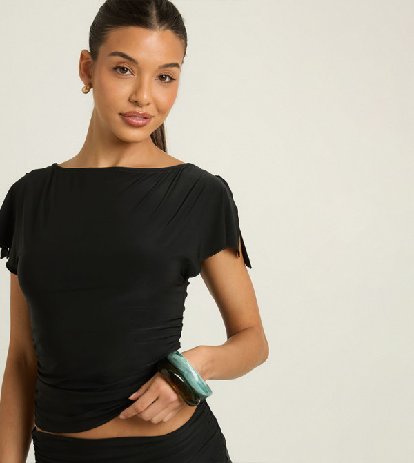 Ruched Boat Neck Top