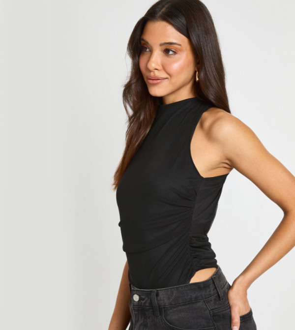 Mesh Cross Back Detail Bodysuit Top