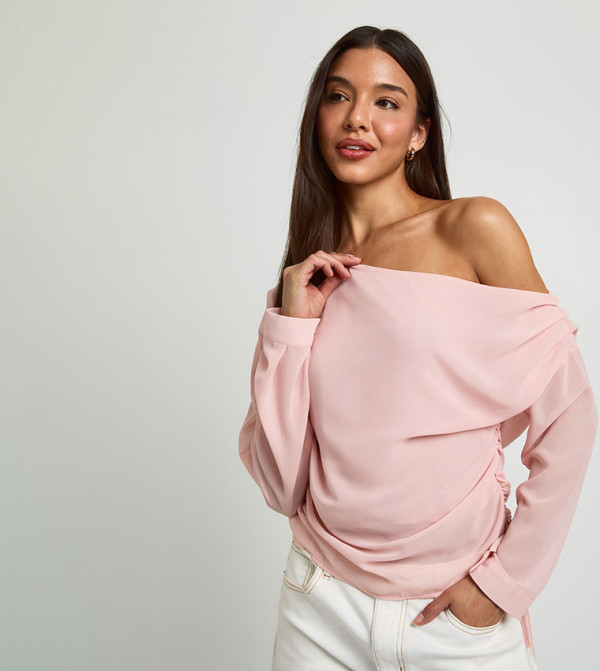 Solid Off Shoulder Chiffon Top