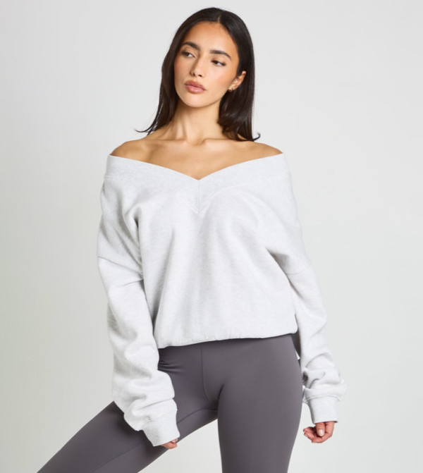 Solid V-Neck Sweatshirt