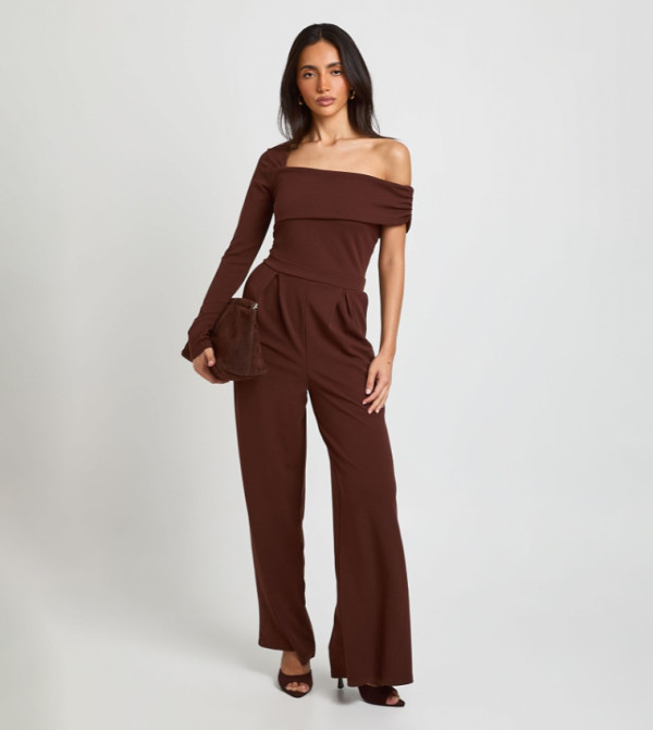 Jersey Crepe One Shoulder Wide Leg Jumpsuit