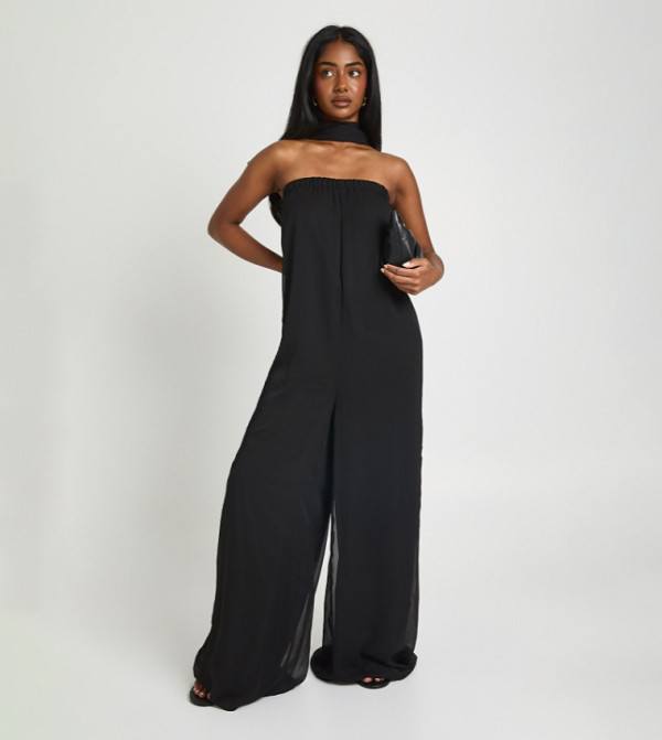 Chiffon Scarf Detail Wide Leg Jumpsuit