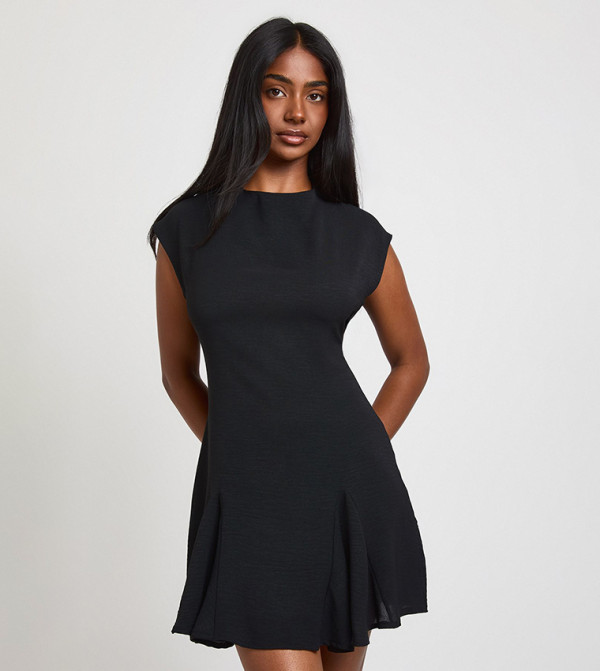 Hammered Cap Sleeves Godet Hem Mini Dress