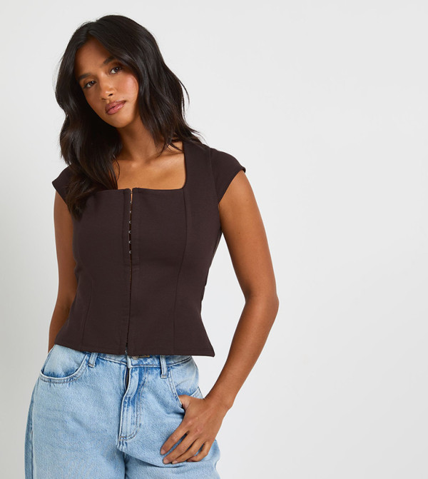 Petite Premium Stretch Contour Hook & Eye Corset Crop Top