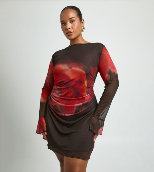 Curve Large Floral Ruched Shift Mini Dress