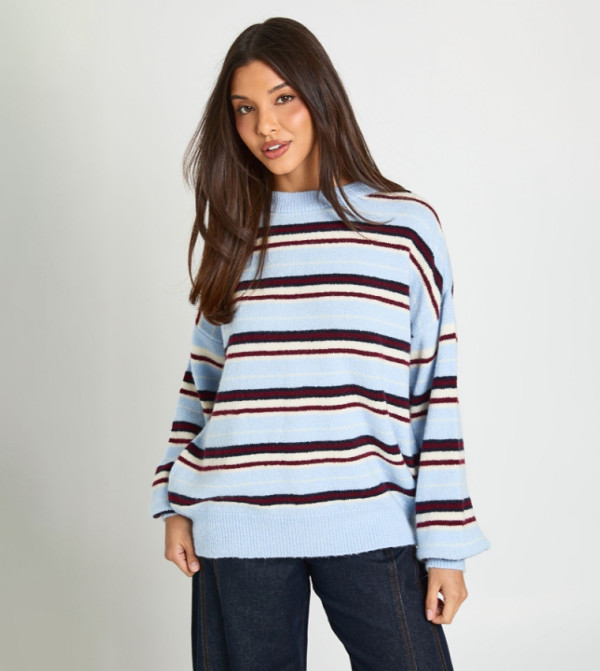 Brushed Thin Stripe Oversized Knitted Jumper
