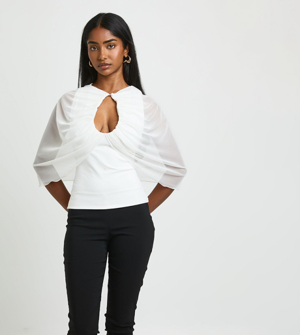 Keyhole Ruched Cape Overlay Top