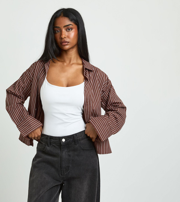 Striped Cinch Button Side Fitted Shirt