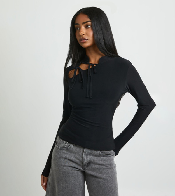 Tie Waist Cut-Out Long Sleeves Top