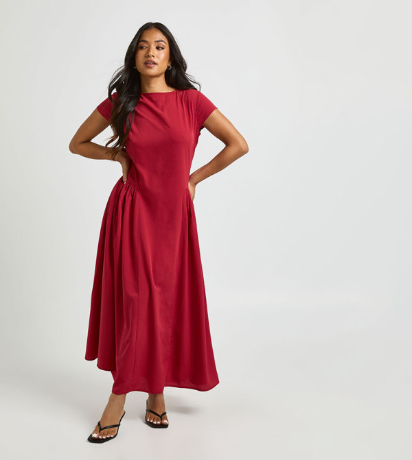 Petite Textured Volume Skirt Midaxi Dress