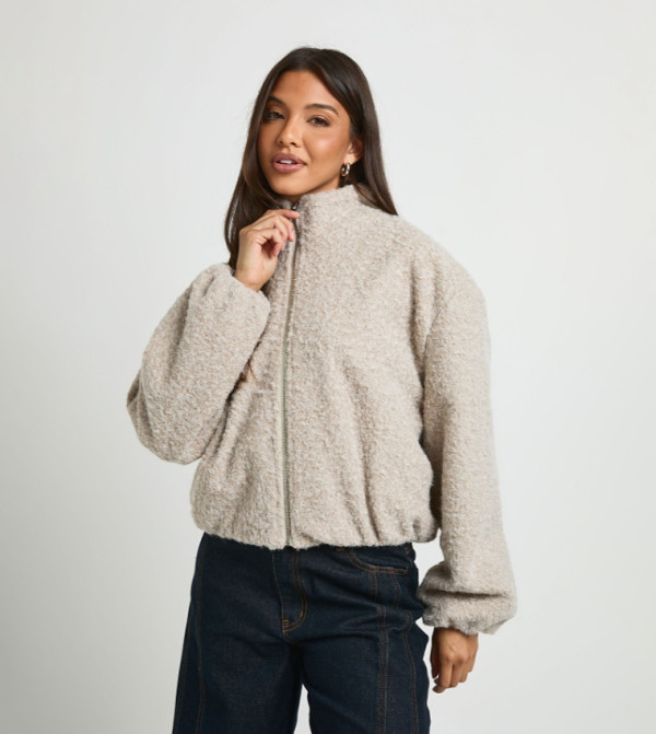 High Neck Wool Look Bomber Jacket