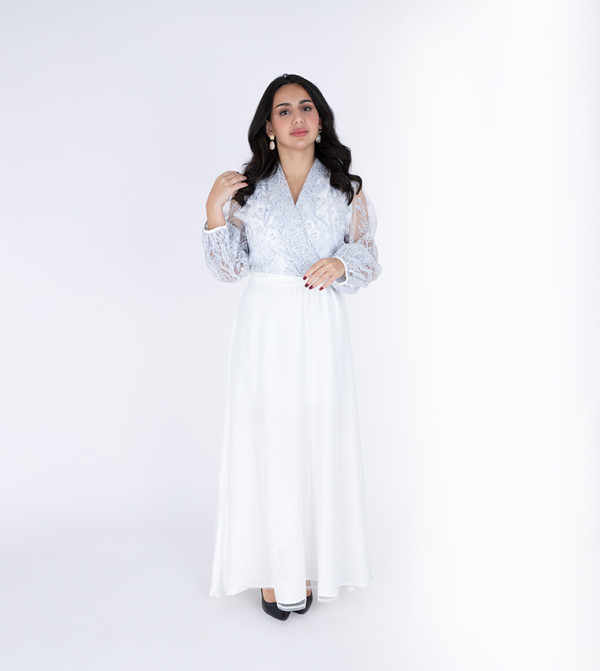 Embellished V-Neck Chiffon Maxi Dress
