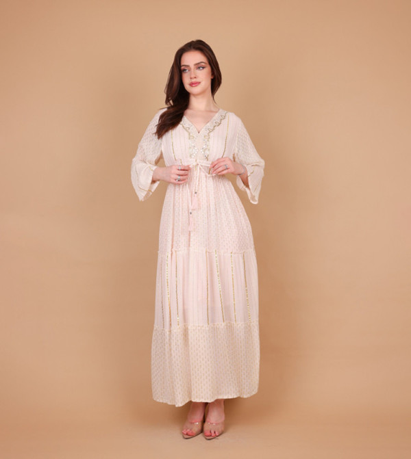 SERENA Embellished V-Neck Tiered Maxi Dress